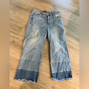 Judy Blue Light and Dark Blue Flare Jeans Sz 15/32 Frayed Raw Hem Coastal